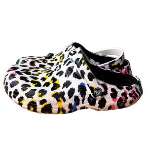 Crocs Classic Lined Leopard Print Clogs Multi Color Mens 6 Womens 8